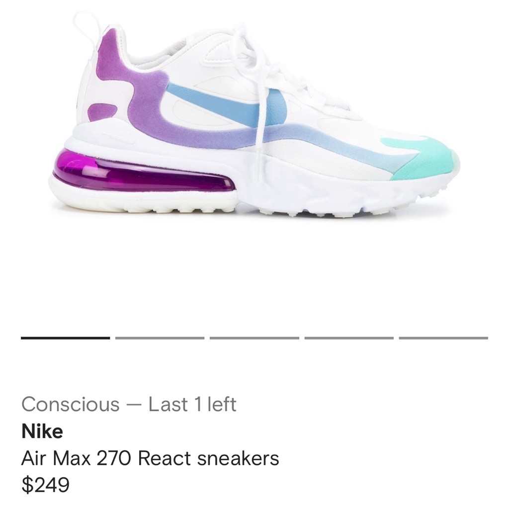 Brand New Womens Nike Air Max 270 React Sneakers  Size 75